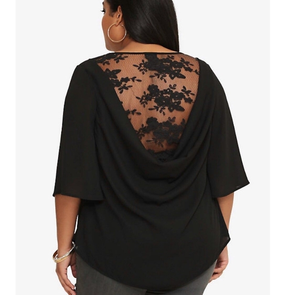 torrid Tops - 0X Torrid Black Georgette Drape & Lace Back Top